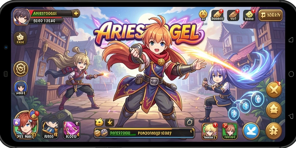 Tampilan utama ARIESTOGEL dengan karakter Anime yang menarik.