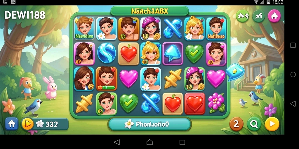 Tampilan gameplay DEWI188 dengan serunya mencocokkan objek-objek berwarna.