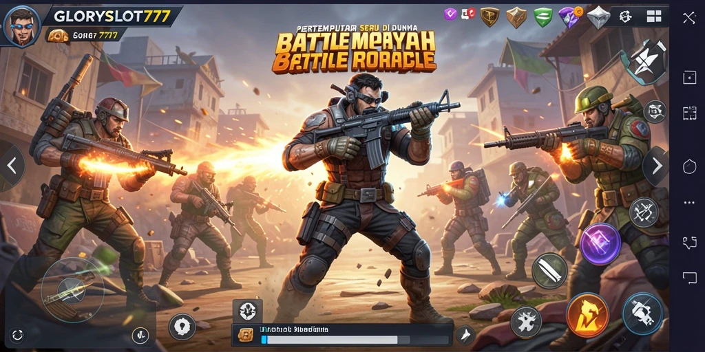 Screenshot utama GLORYSLOT777 memperlihatkan aksi menegangkan dalam permainan Battle Royale.