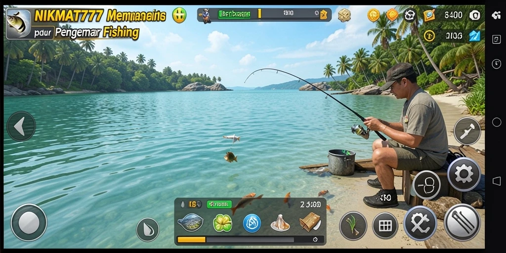Tampilan gameplay NIKMAT777 dengan momen menangkap ikan.
