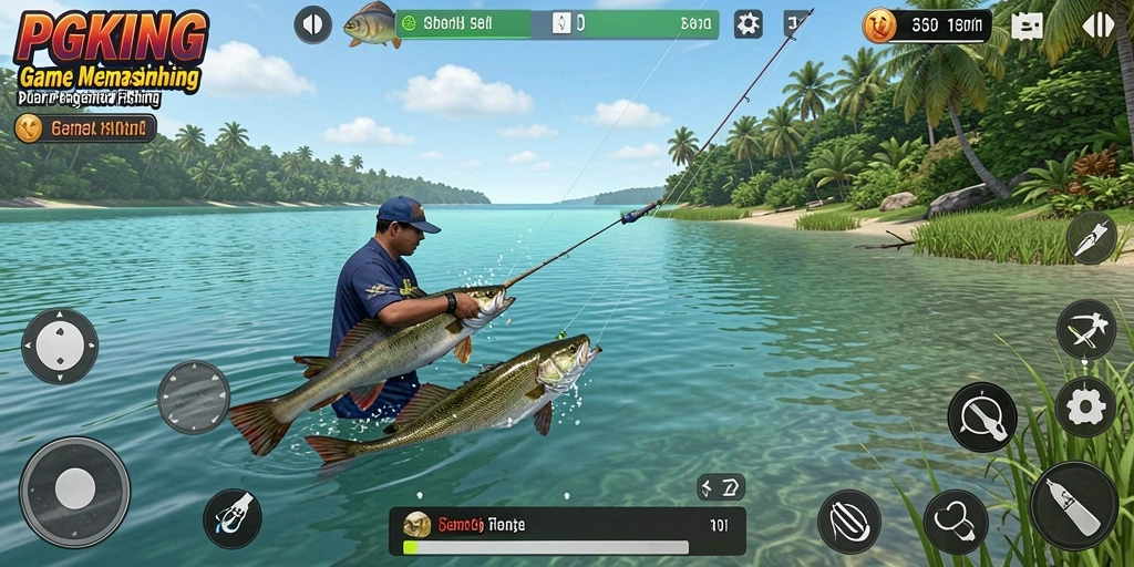 Tampilan gameplay PGKING yang menarik saat memancing di laut.