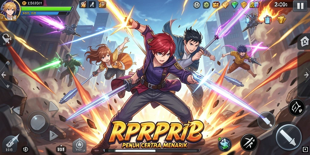 Screenshot gameplay RPRPRP menampilkan aksi karakter Anime yang mendebarkan.