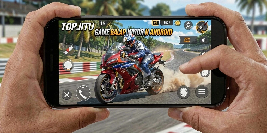 Screenshot permainan menunjukkan aksi balap motor yang mendebarkan.