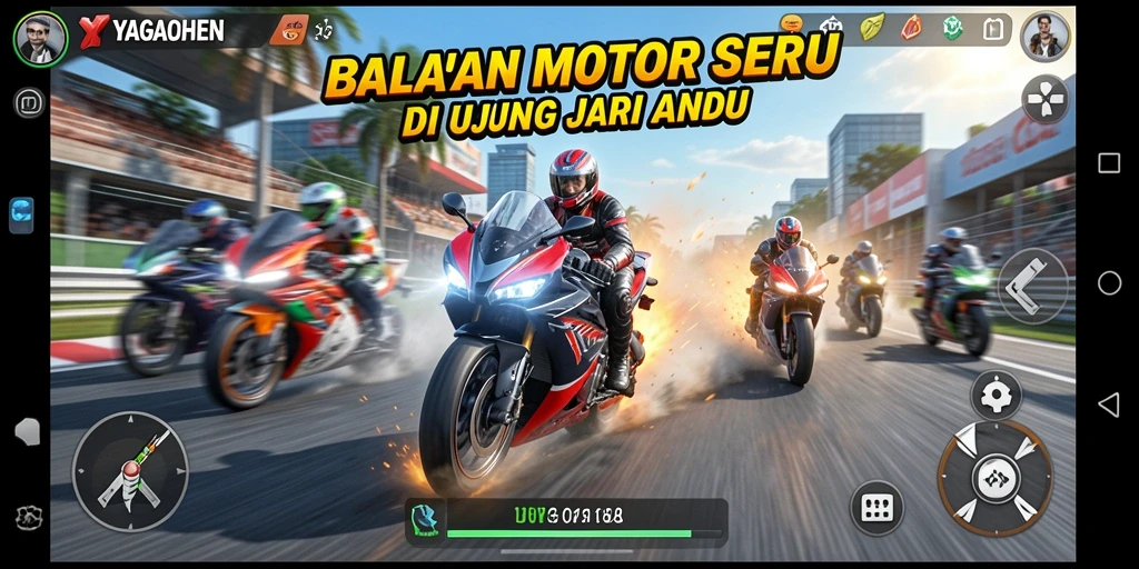 Screenshot gameplay YAGAOHEN dengan aksi balap motor seru.