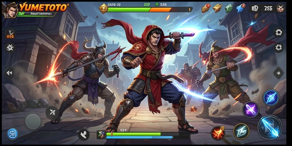Gameplay YUMETOTO dengan pertarungan yang intens dan karakter unik.